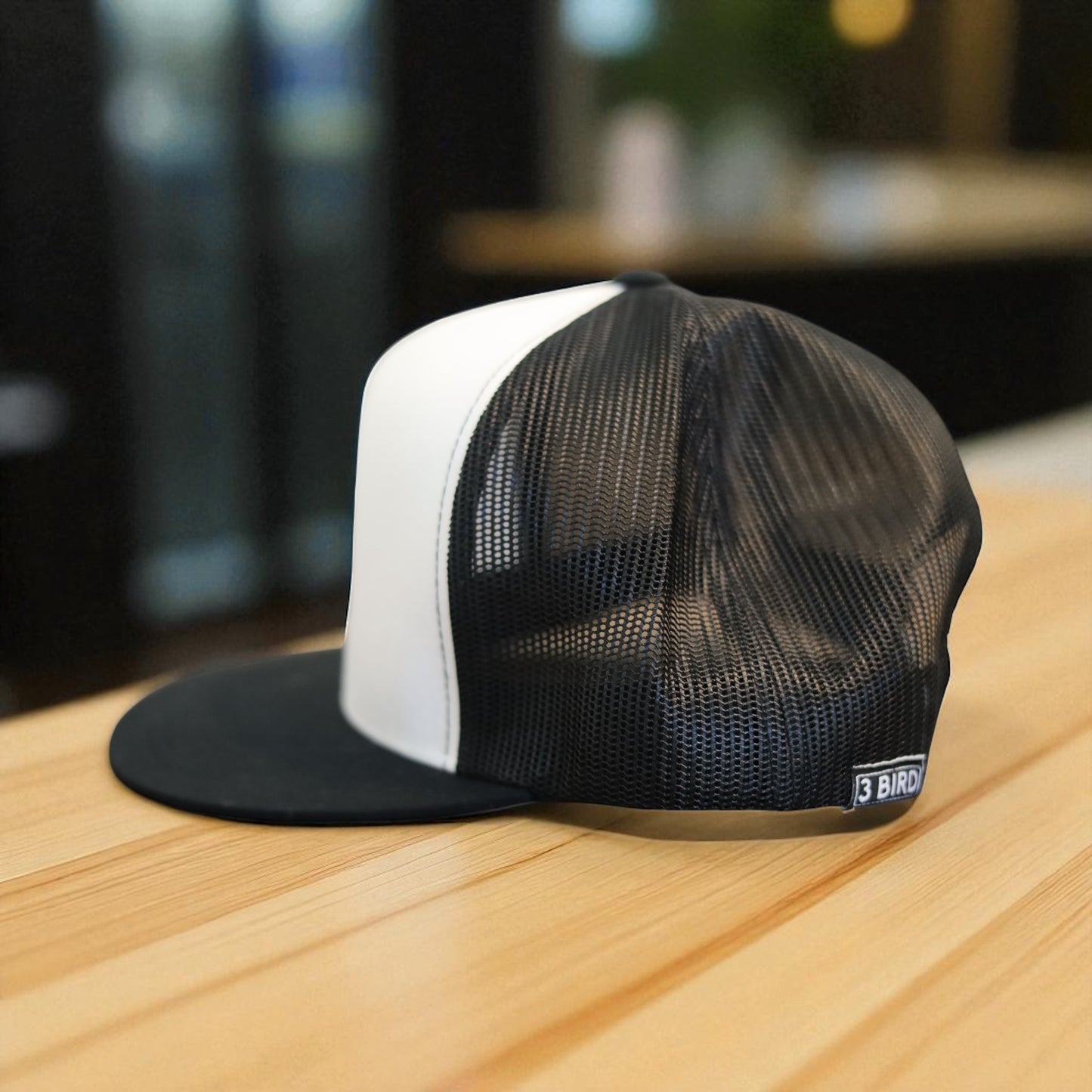 3 Bird Lifestyle Flat Bill Trucker • Black & White• 3BLX Leather Patch