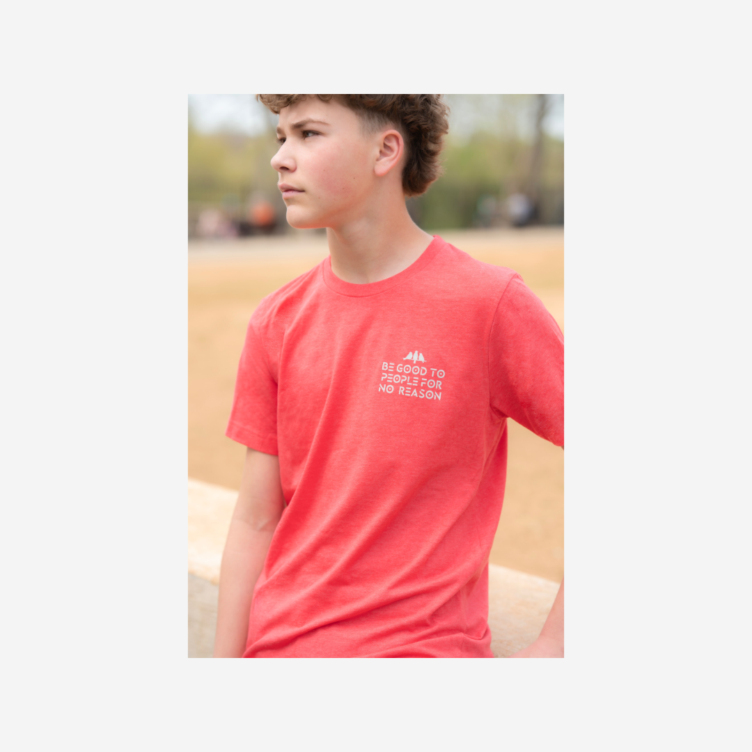 3 Bird Lifestyle T-Shirt • Be Good To People For No Reason • Red & Silver