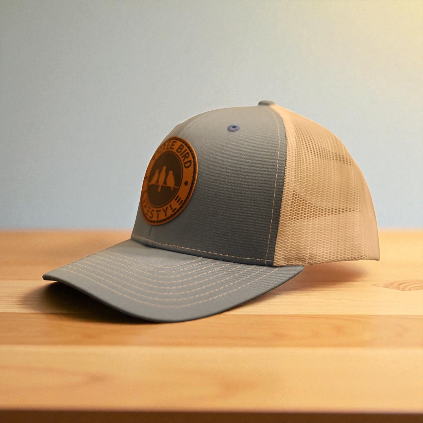 3 Bird Lifestyle Trucker Hat • Carolina Blue • Leather Patch 3 Bird LIfestyle