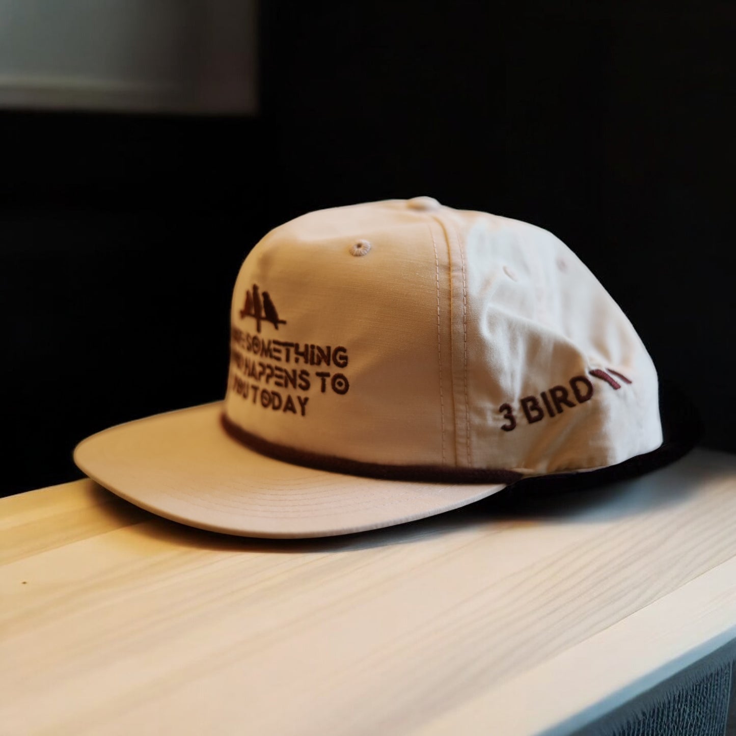 3 Bird Lifestyle Grandpa Rope Hat • Pale Peach with Maroon Rope • I Hope Something Good Happens To You Today
