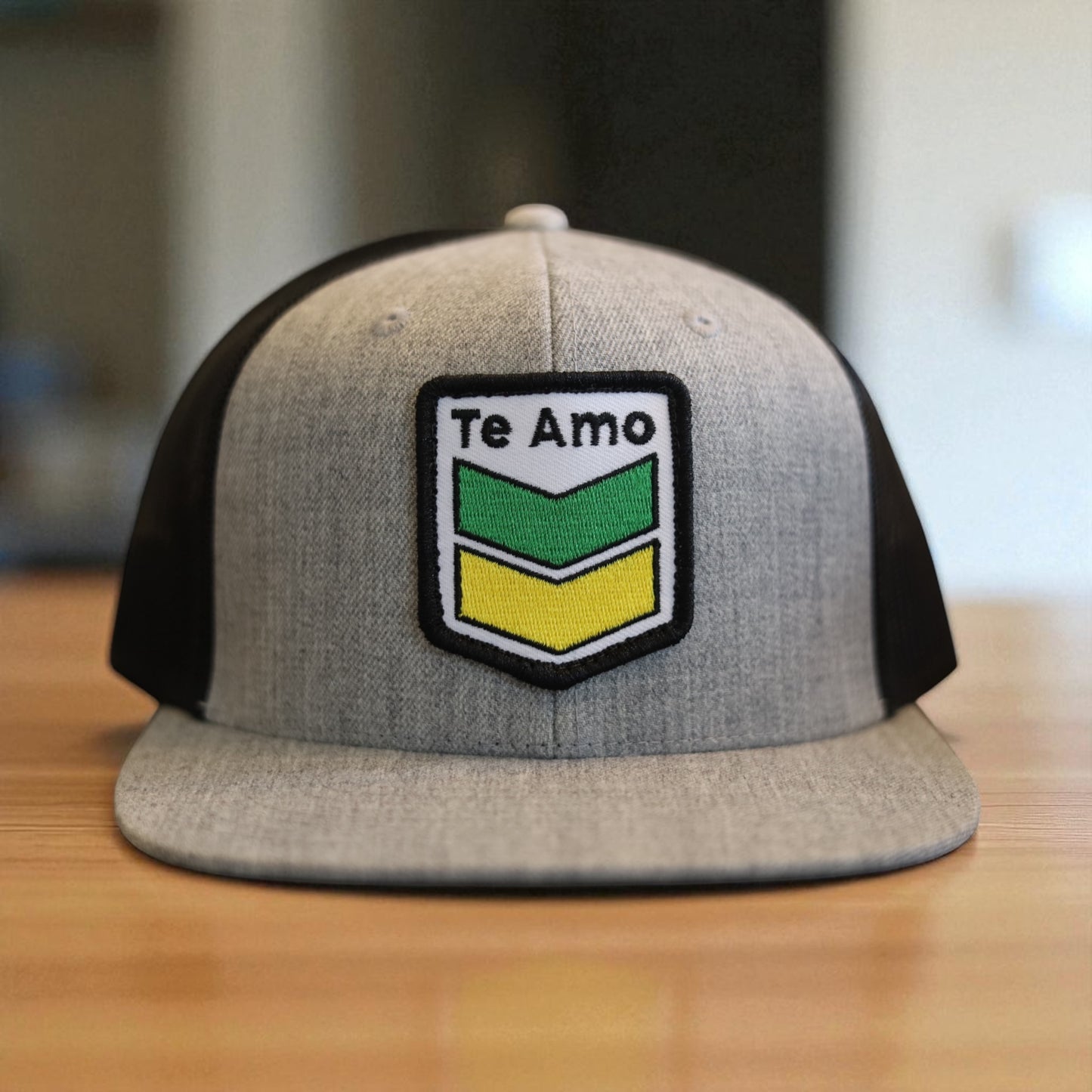3 Bird Lifestyle Wool Blend Flat Bill Trucker • Heather Grey & Black • Te Amo (Jamaica) Patch