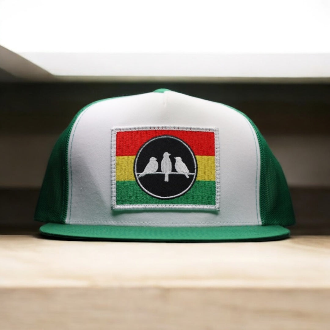 3 Bird Lifestyle Flat Bill Trucker
•Green and White • 3 Bird Rasta Flag Patch