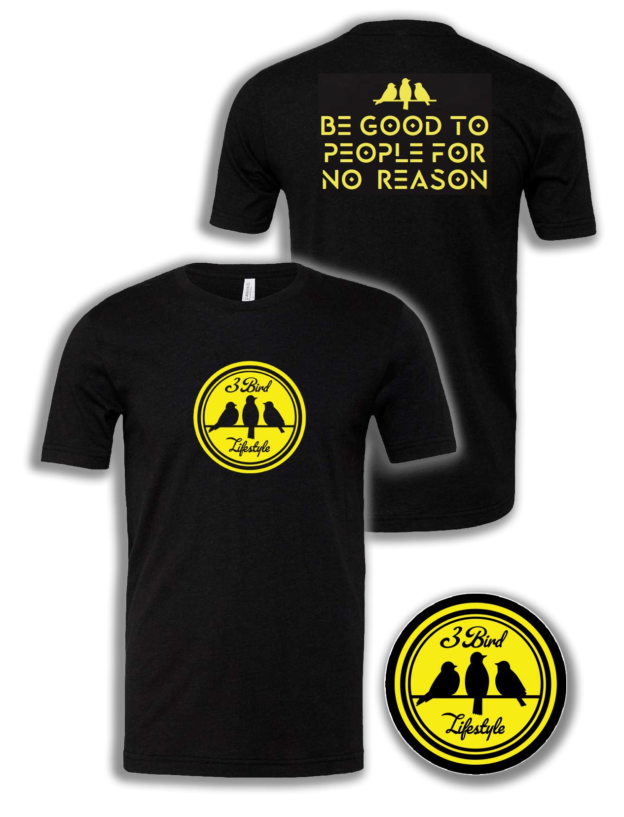 3 Bird Lifestyle T-Shirt • 3 Bird Crest • Black & Yellow