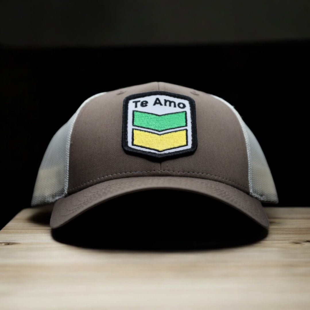 3 Bird Lifestyle Low Profile Trucker Hat • Brown/White • Te Amo (Jamaica) Patch