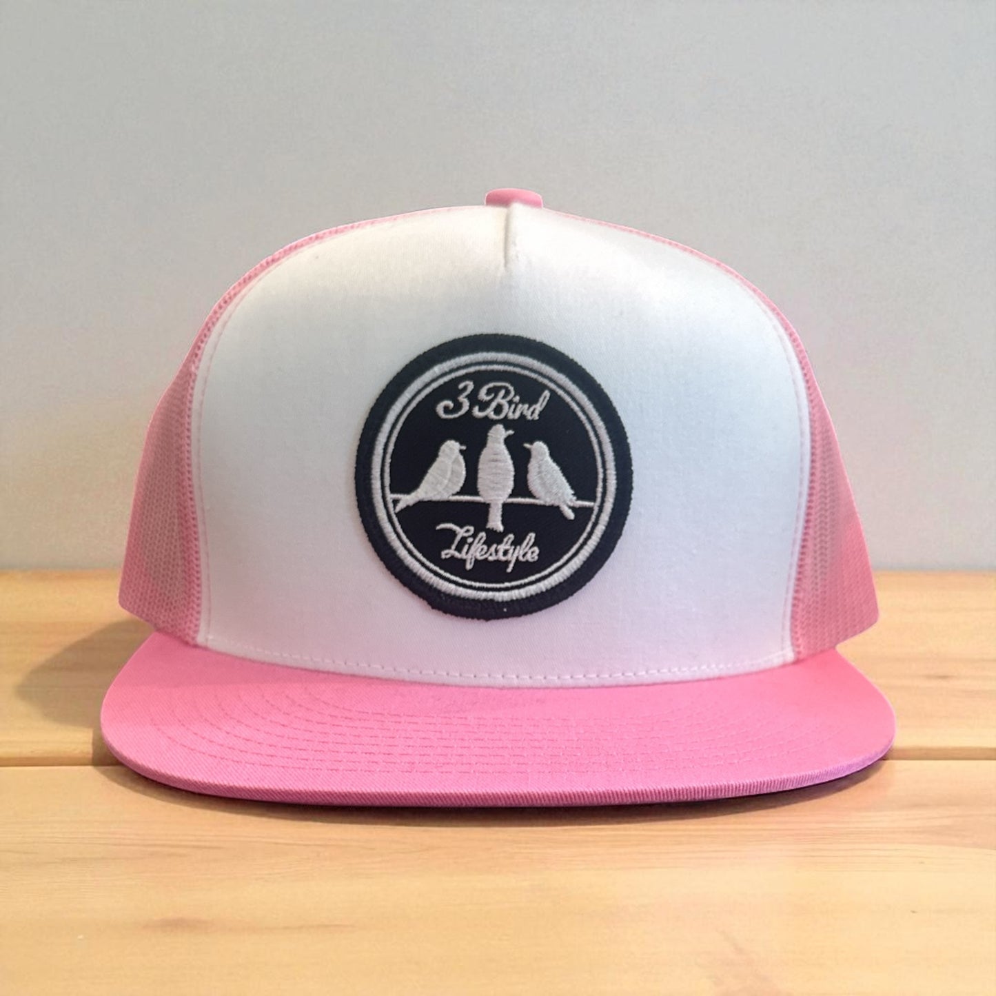 3 Bird Lifestyle Flat Bill Trucker •Pink & White• 3 Bird Lifestyle Patch