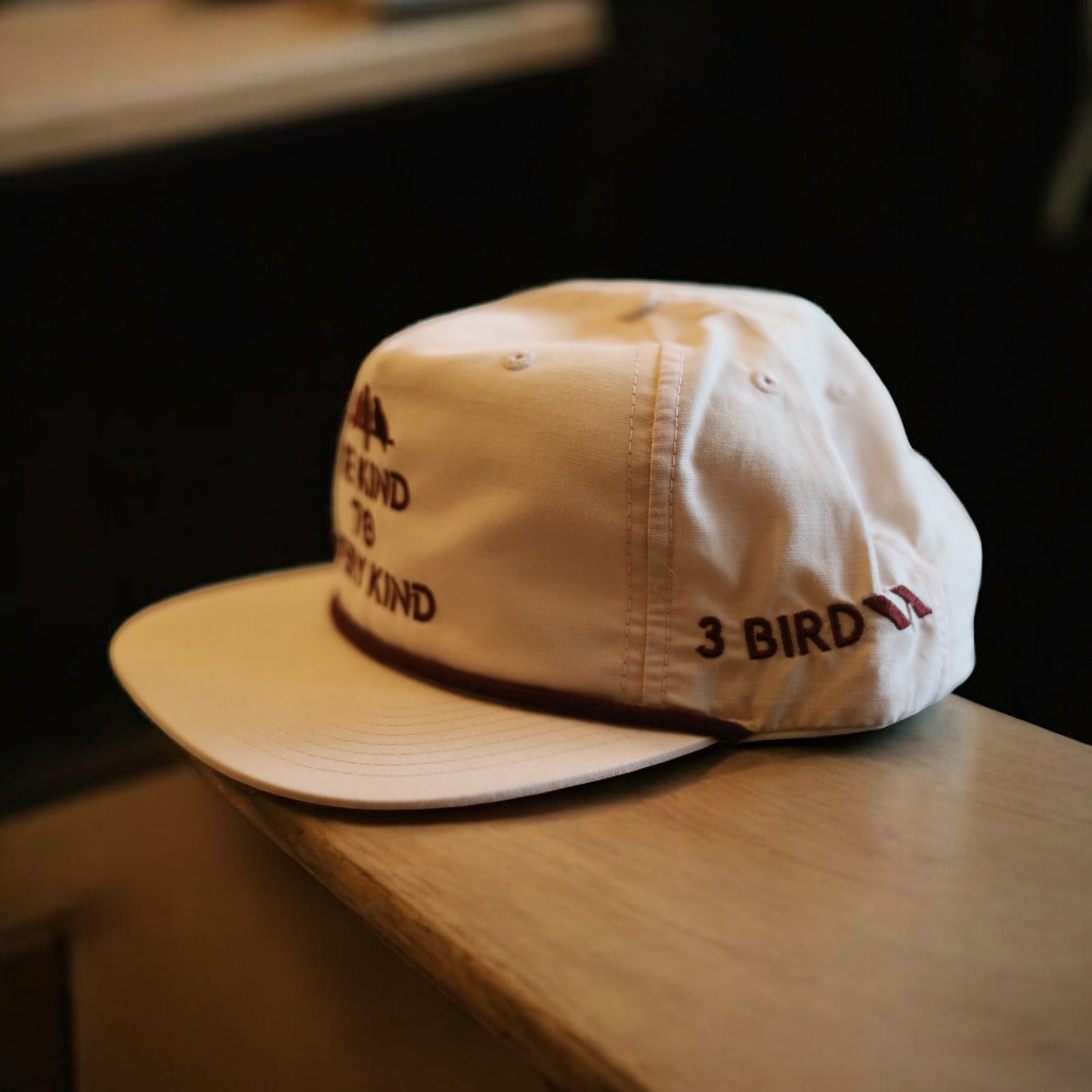 3 Bird Lifestyle Grandpa Rope Hat • Pale Peach with Maroon Rope • Be Kind To Every Kind