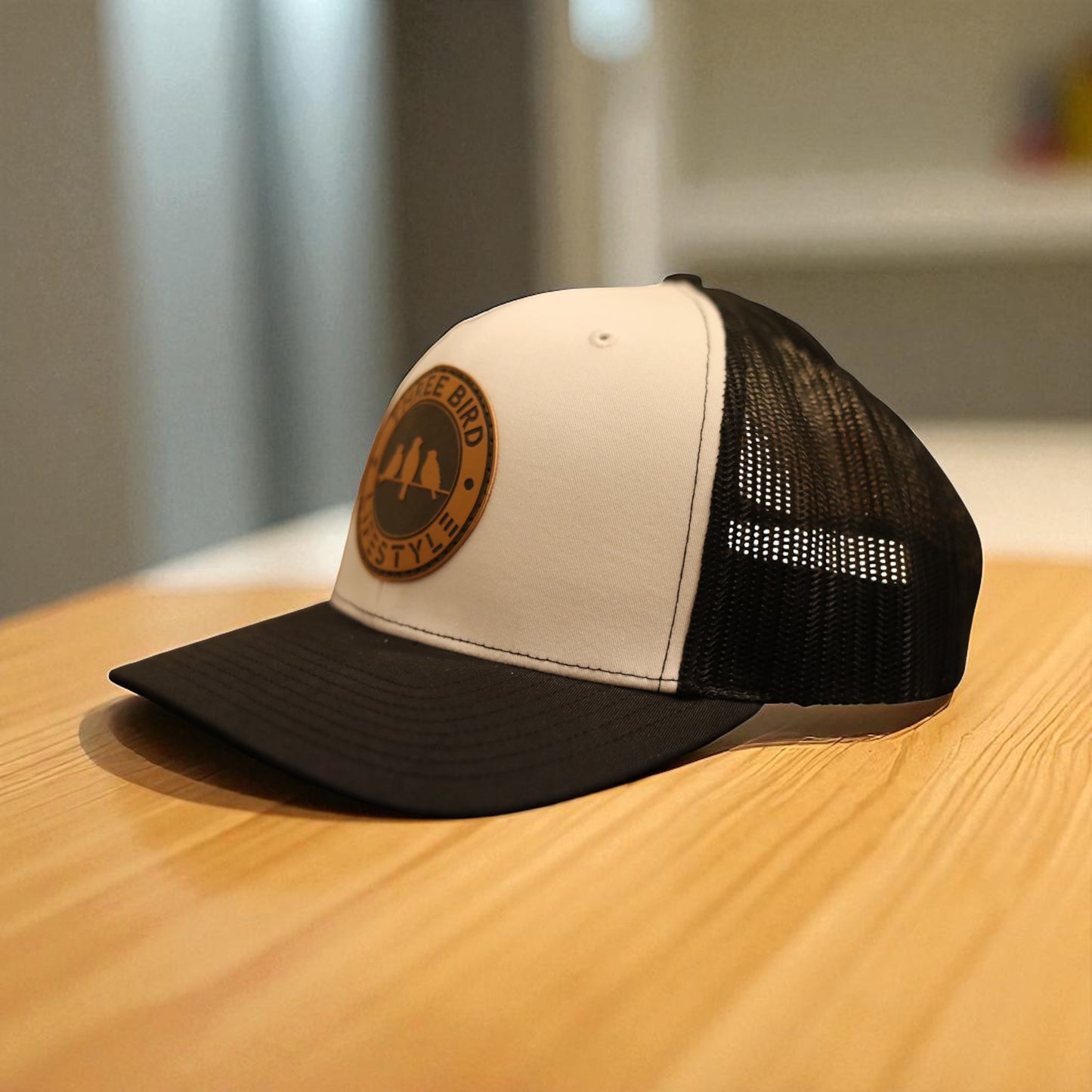 3 Bird Lifestyle Trucker Hat • White / Black • 3 Bird Lifestyle Leather Patch