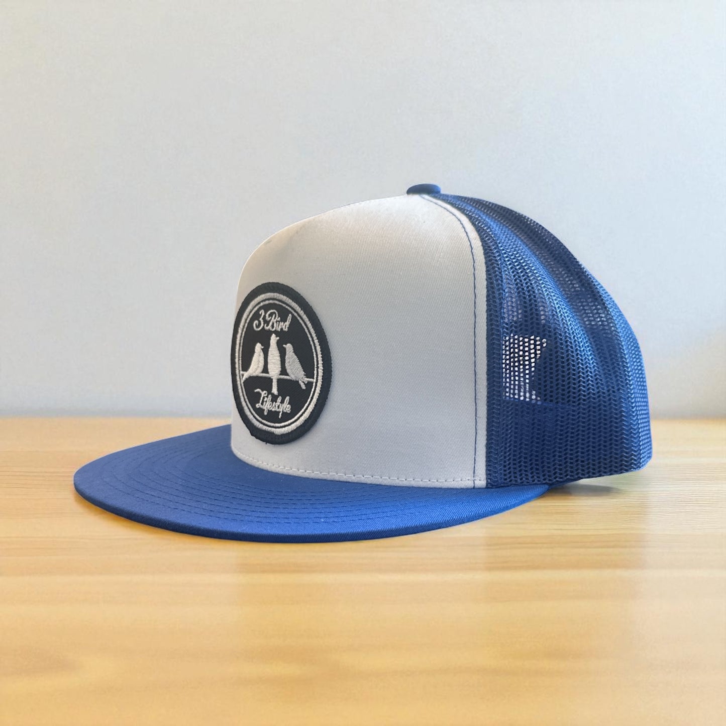 3 Bird Lifestyle Flat Bill Trucker • Royal Blue & White• 3 Bird Lifestyle Patch