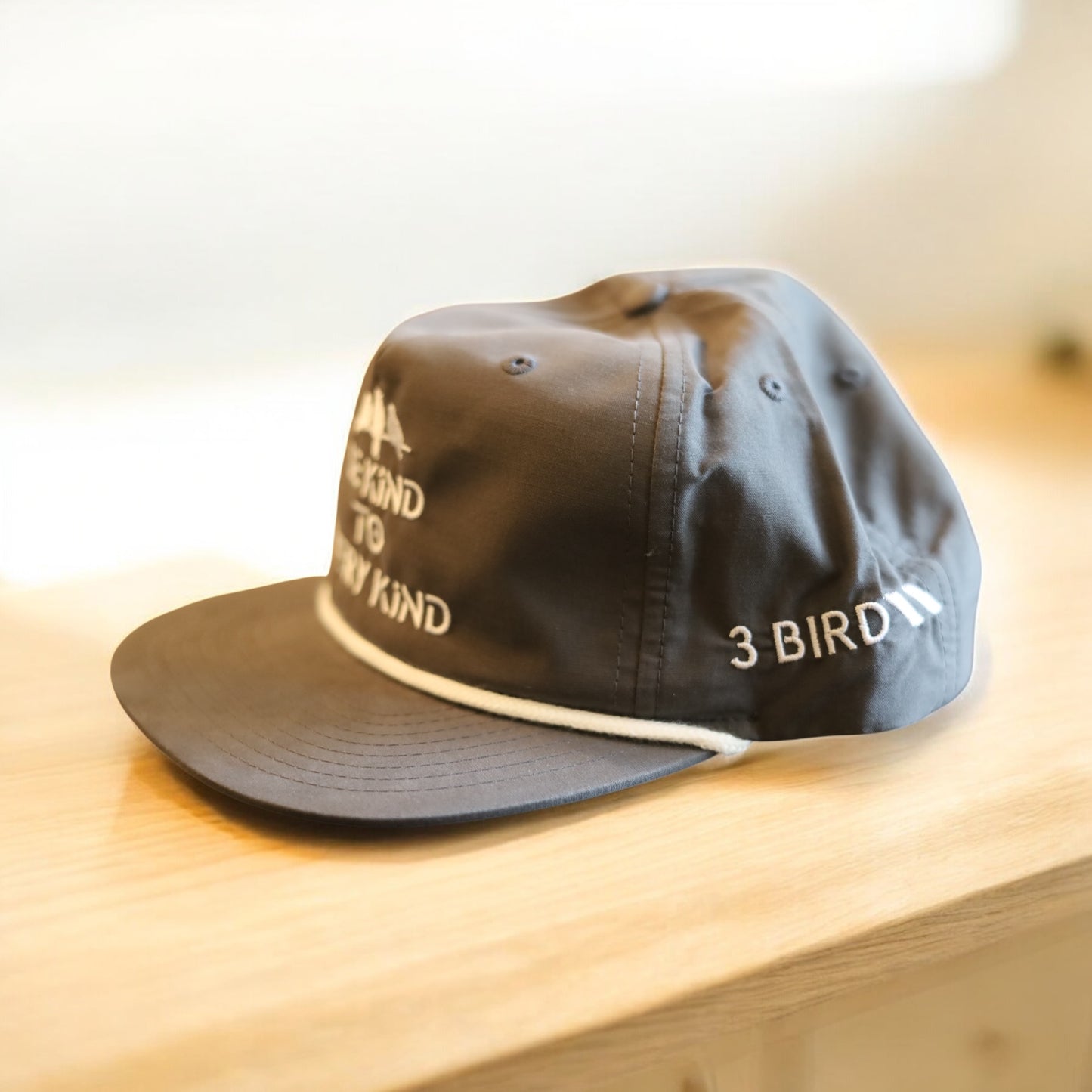 3 Bird Lifestyle Grandpa Rope Hat • Grey with White Rope • Be Kind To Every Kind