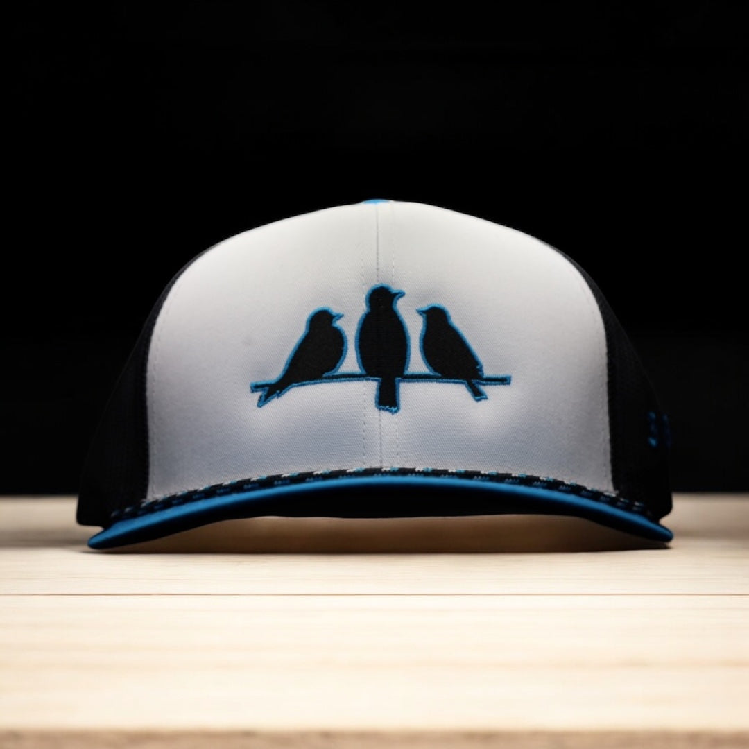 3 Bird Lifestyle Trucker Rope Hat • Black and Blue Birds