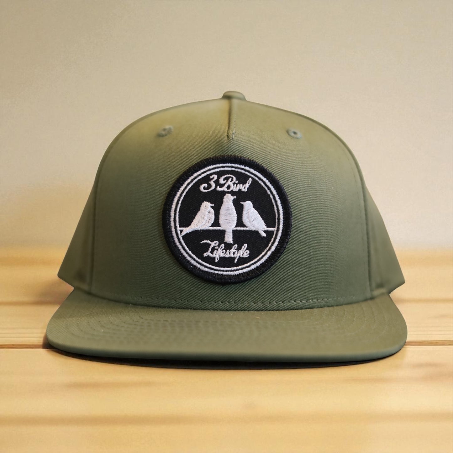 3 Bird Lifestyle Pinch Front Structured Trucker • Army Olive • 3 Bird Lifestyle Patch