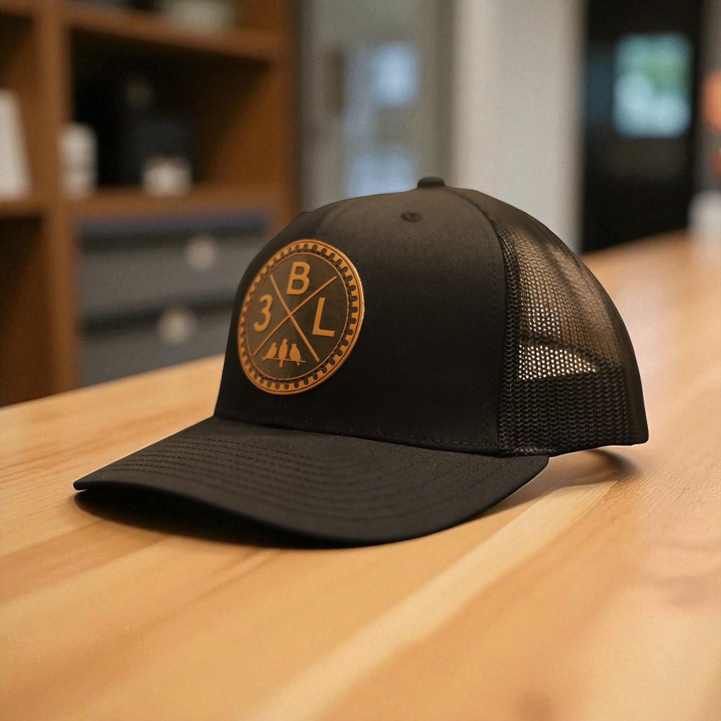 3 Bird Lifestyle Trucker Hat • Black • Leather Patch 3BLX