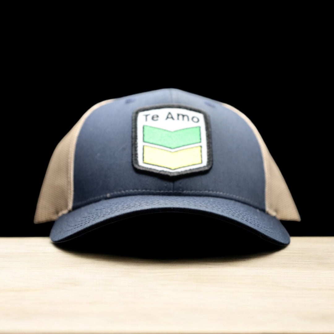 3 Bird Lifestyle Low Profile Trucker Hat • Navy / Khaki • Te Amo (Jamaica) Patch