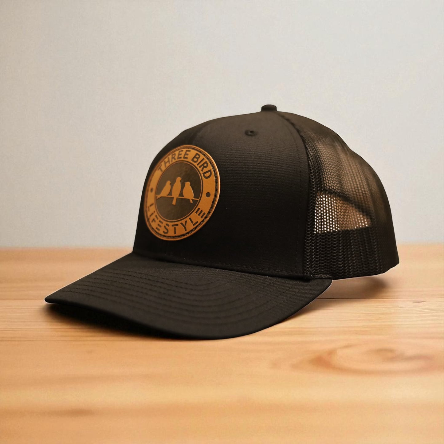 3 Bird Lifestyle Trucker Hat • Black • 3 Bird Lifestyle Leather Patch