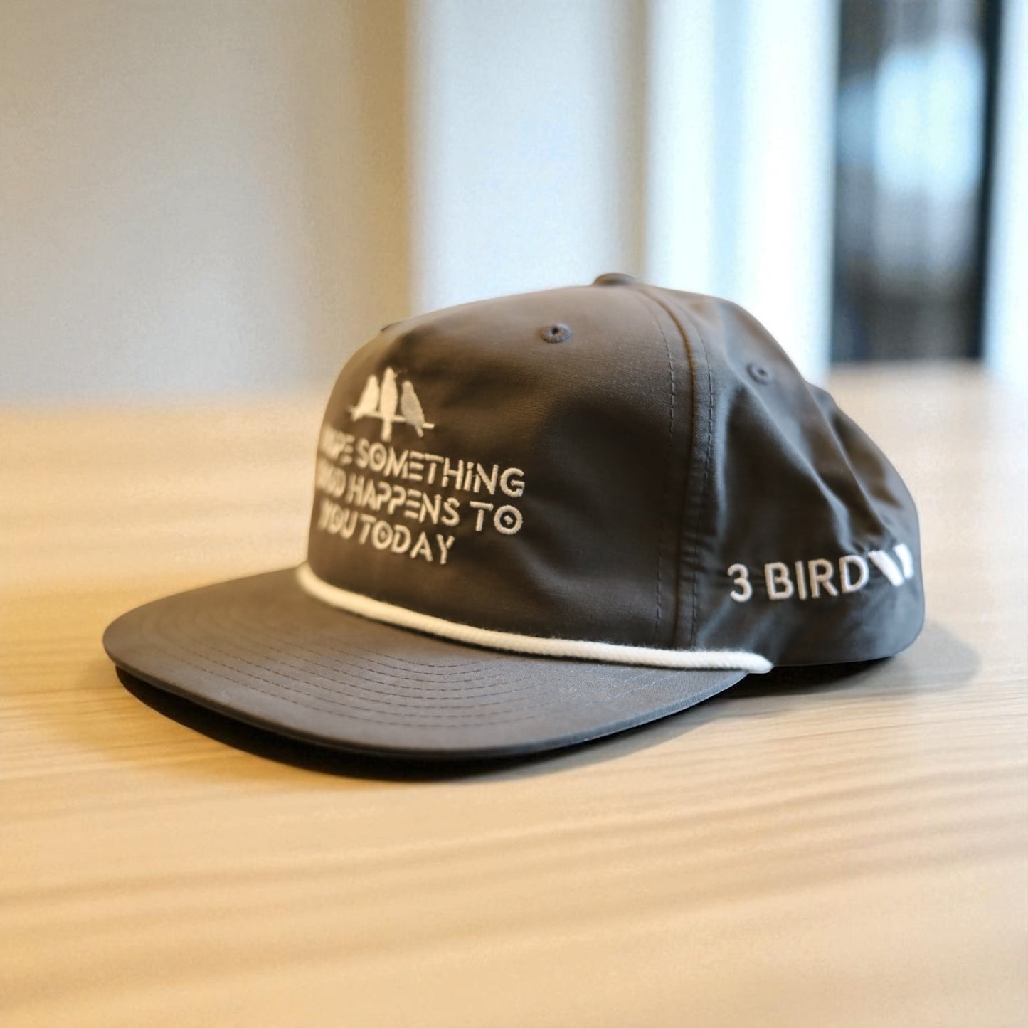 3 Bird Lifestyle Grandpa Rope Hat • Grey with White Rope • I Hope Something Good Happens To You Today
