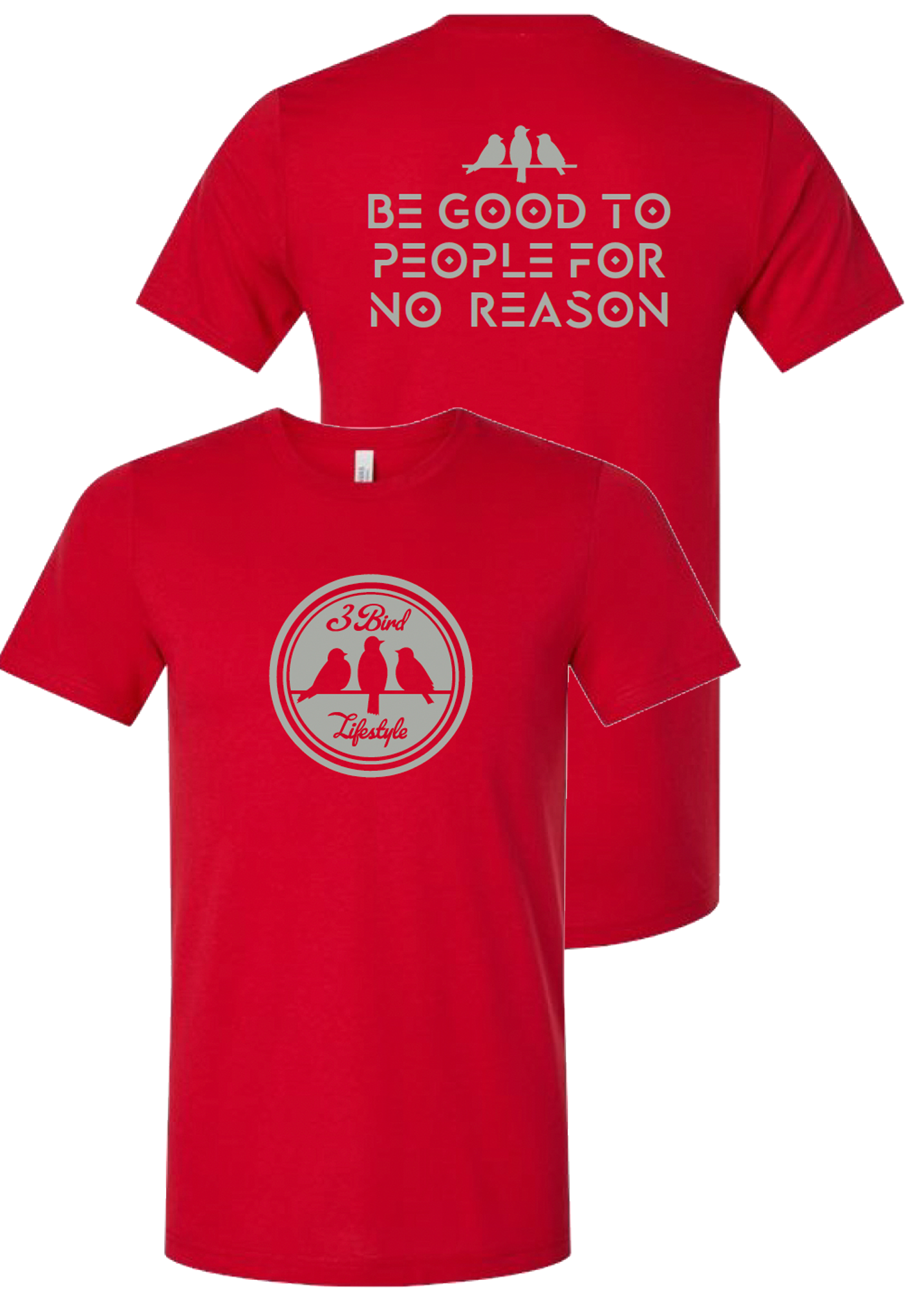 3 Bird Lifestyle T-Shirt • 3 Bird Crest • Red & Light Grey