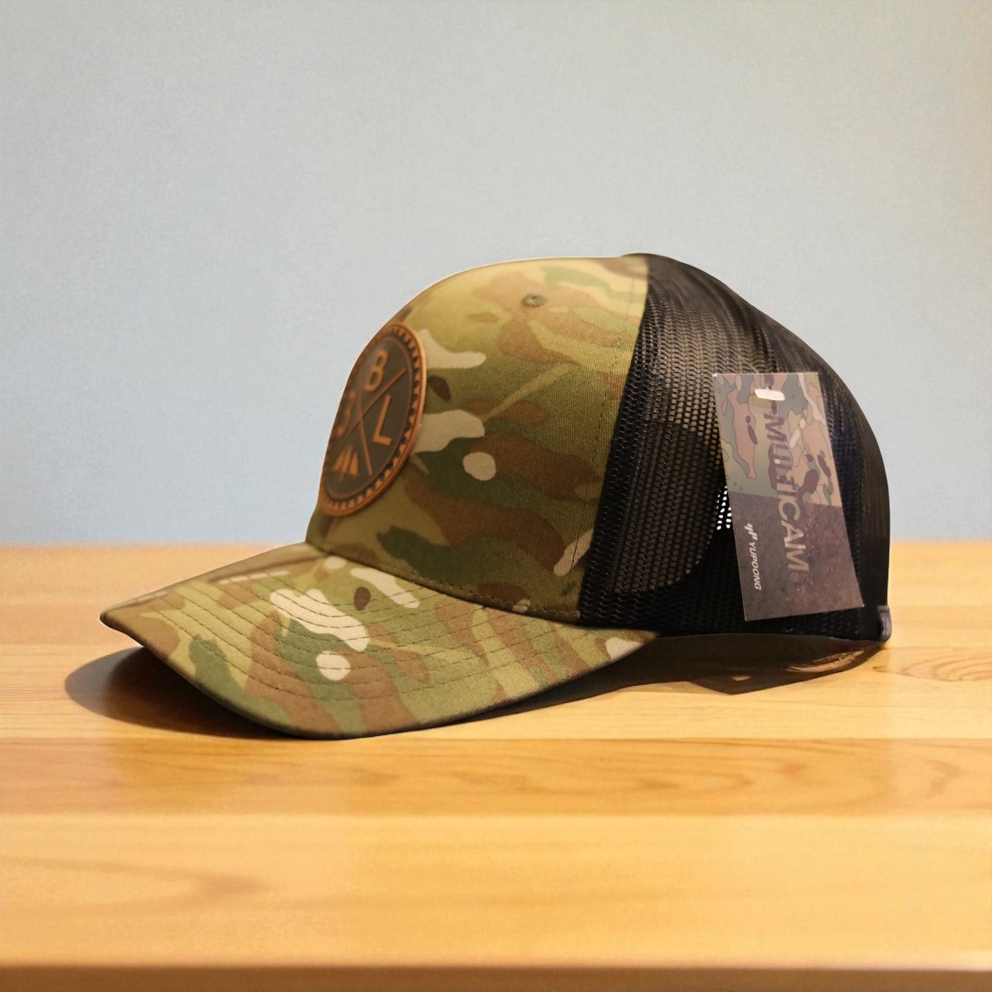 3 Bird Lifestyle Trucker Hat •Multicam Green & Black • Leather Patch 3BLX