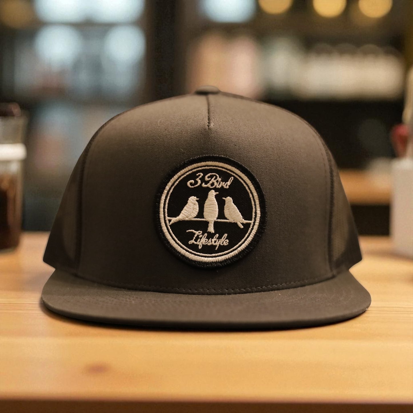3 Bird Lifestyle Flat Bill Trucker • Charcoal • 3 Bird Lifestyle Patch