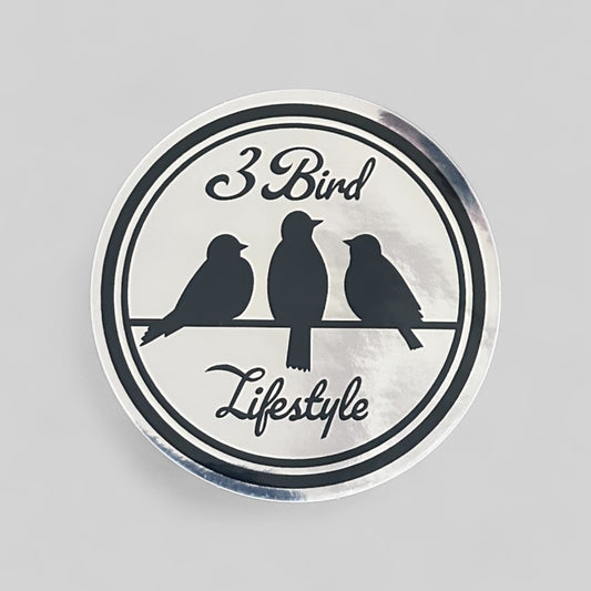 3 Bird Lifestyle • 3" Round • Mirrored Glossy Sticker