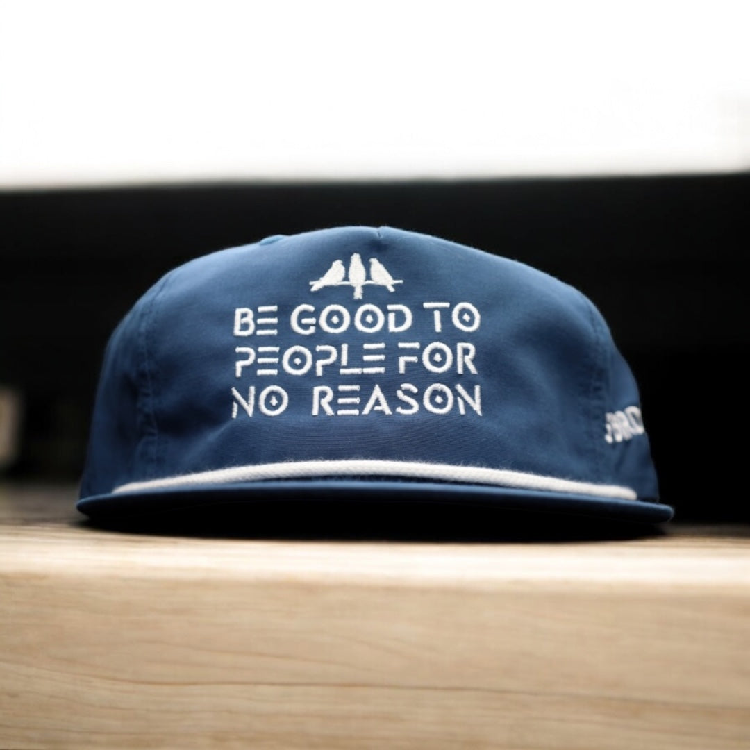3 Bird Lifestyle Grandpa Rope Hat • Navy with White Rope • Be Good To People For No Reason