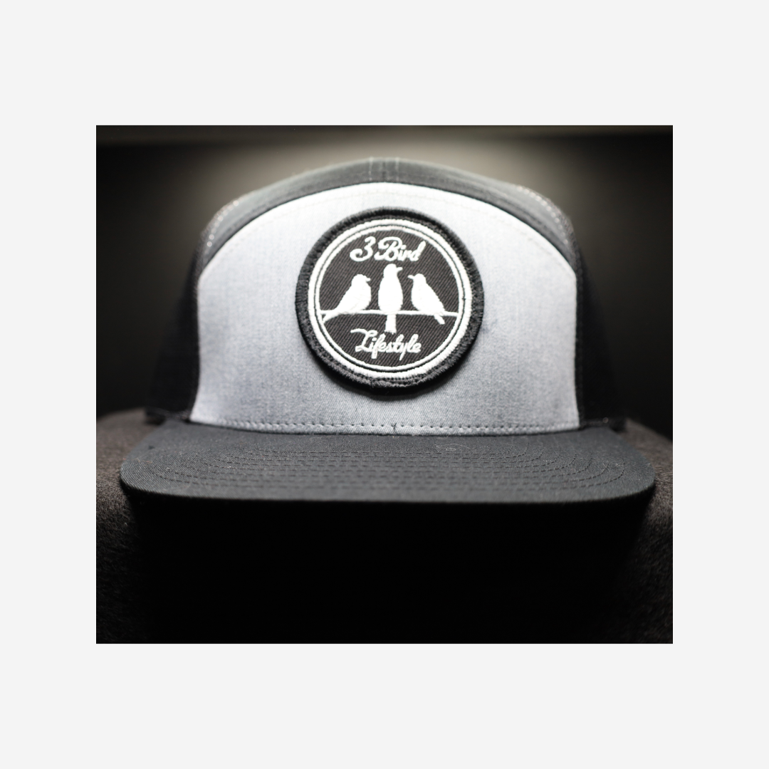 3 Bird Lifestyle Seven-Panel Trucker
• Heather Grey & Black• 3 Bird Lifestyle Patch