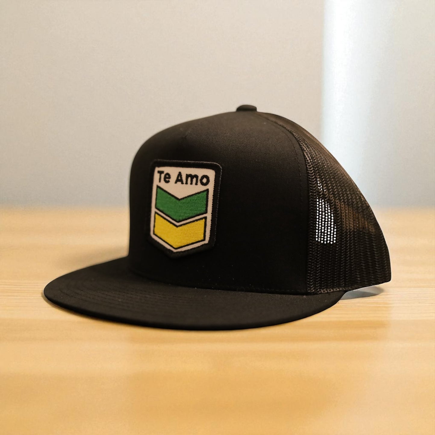 3 Bird Lifestyle Flat Bill Trucker • Black • Te Amo (Jamaica) Patch