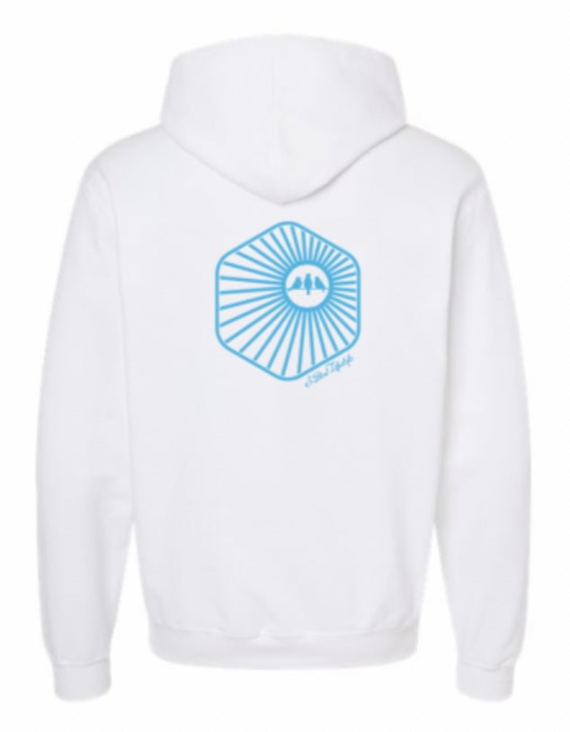 3 Bird Lifestyle Hoodie • Burst Hoodie• White and Carolina Blue