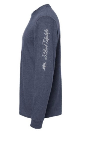 3 Bird Lifestyle Long Sleeve T-Shirt • Perpetual Motion• Heather Denim & Silver