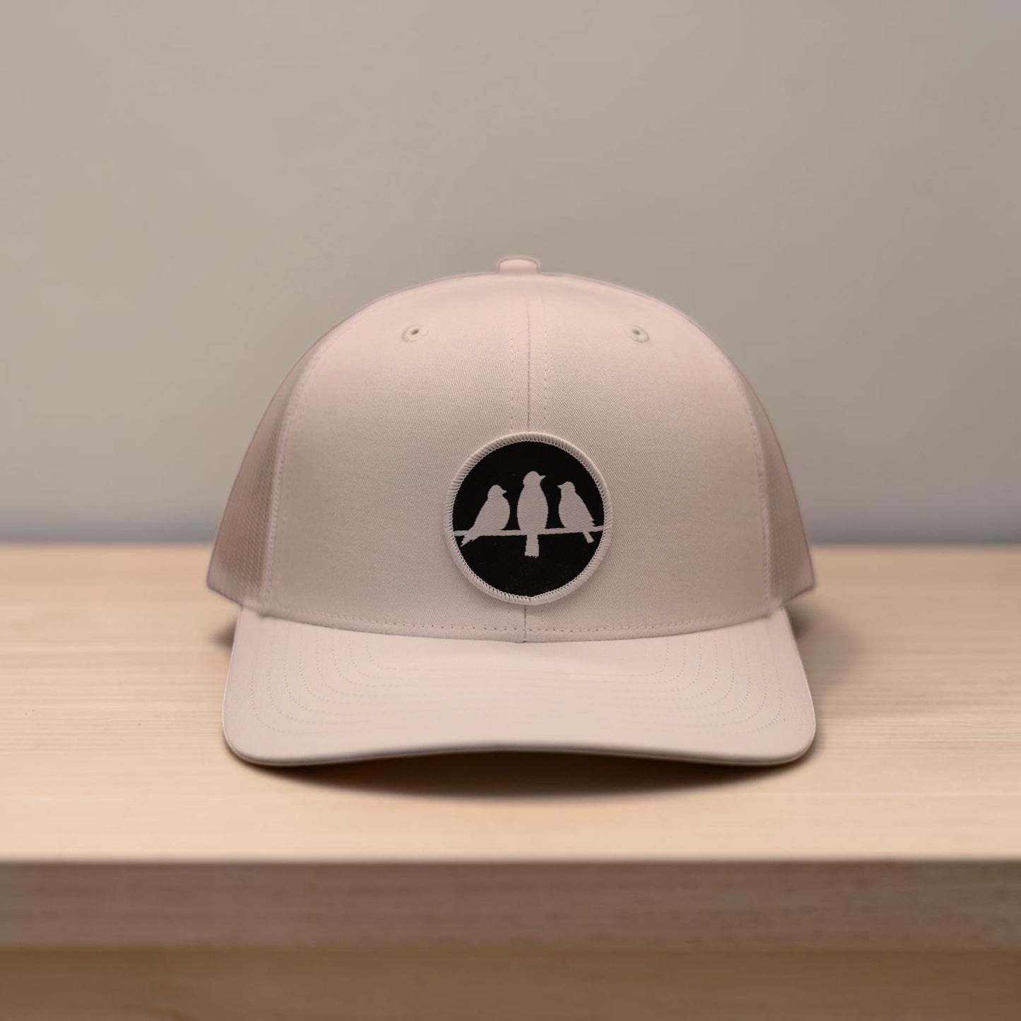 Old School Flat Bill Trucker • White & White• Birds Only Small Patch