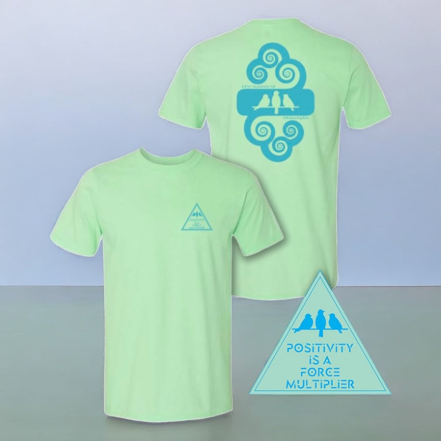 3 Bird Lifestyle T-Shirt • Positivity Is A Force Multiplier • Mint Green & Blue