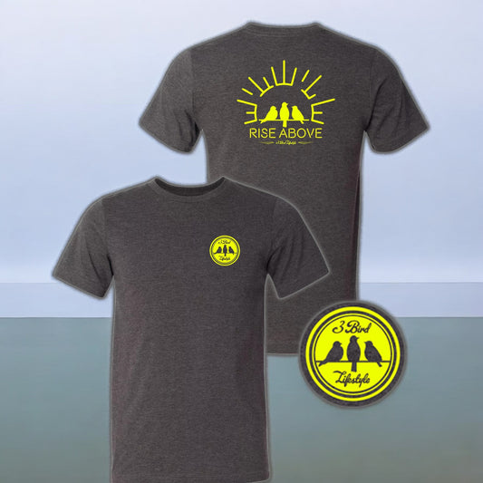 3 Bird Lifestyle T-Shirt • Rise Above • Charcoal & Yellow