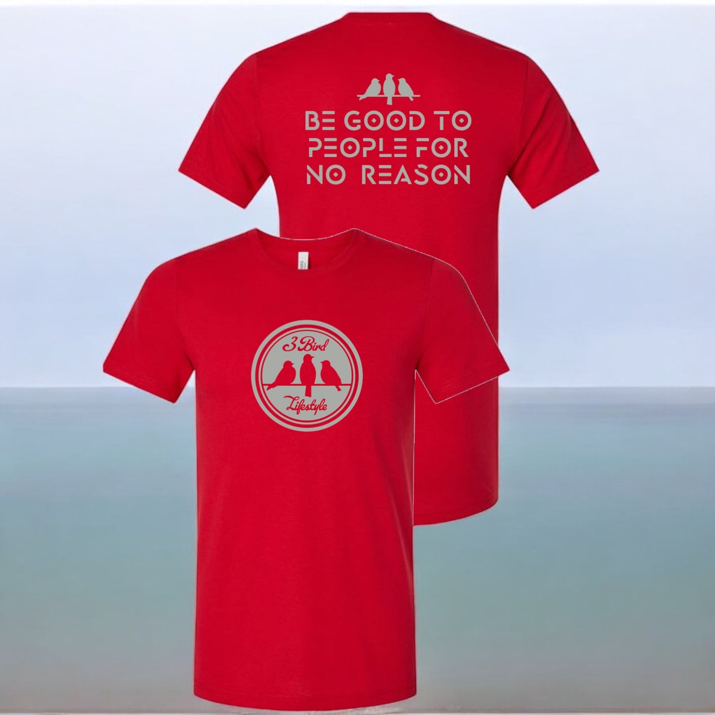 3 Bird Lifestyle T-Shirt • 3 Bird Crest • Red & Light Grey