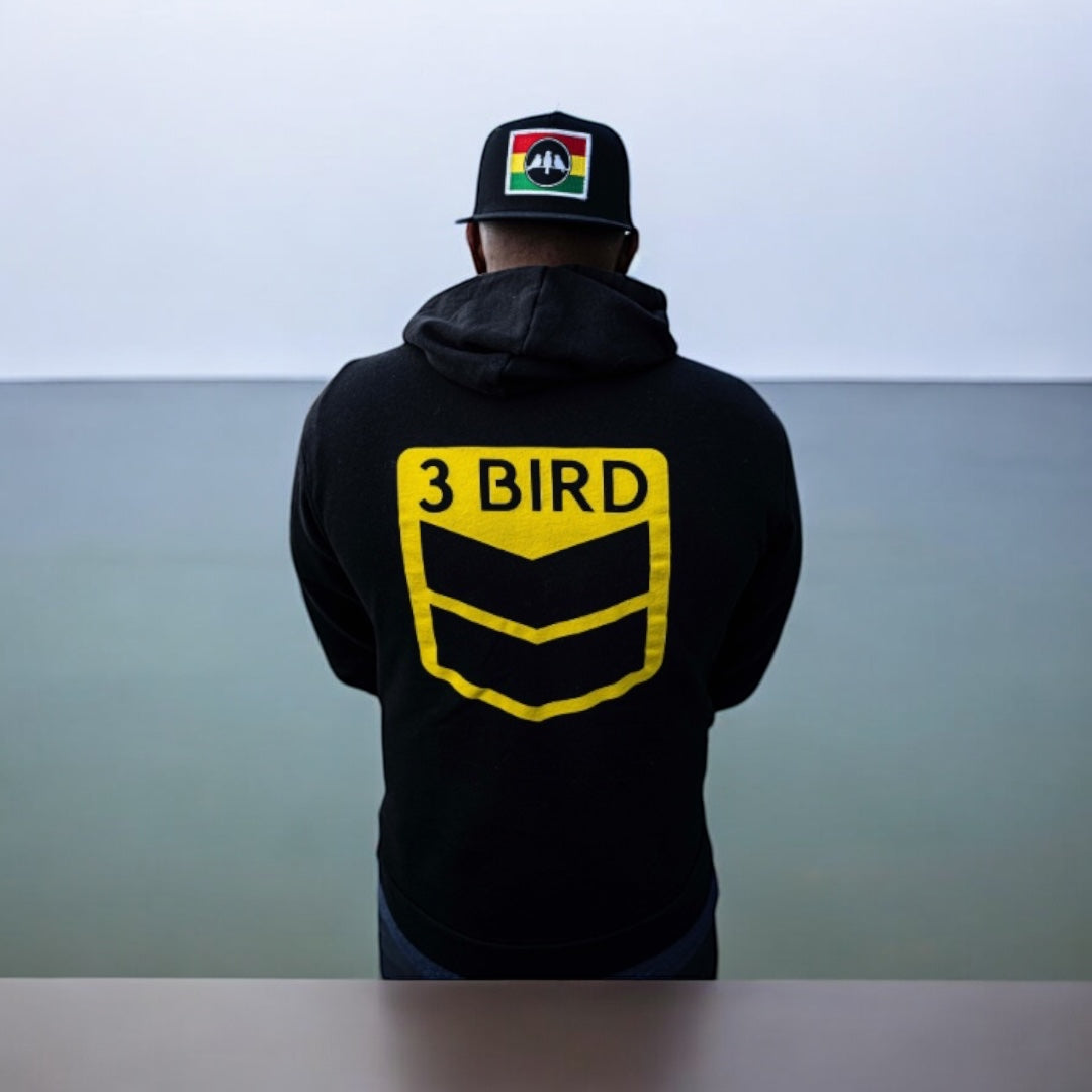 3 Bird Lifestyle Hoodie • Be Good To People For No Reason • Black and Yellow