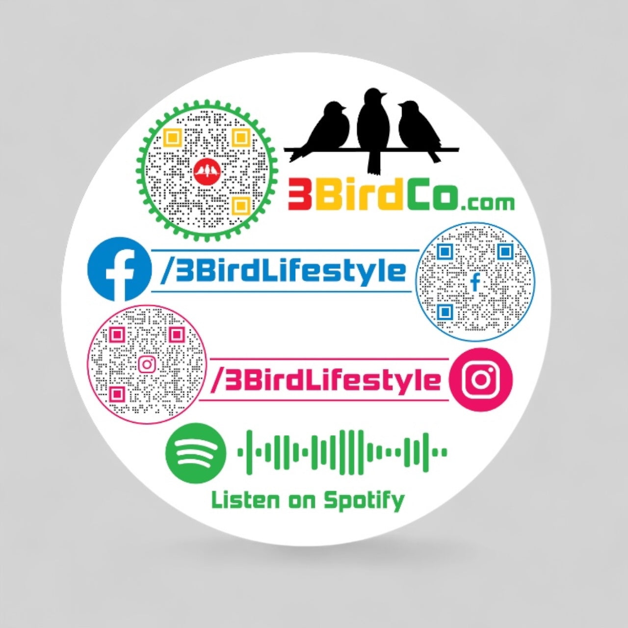 3 Bird Lifestyle • 3" Round • Holographic Glossy Sticker