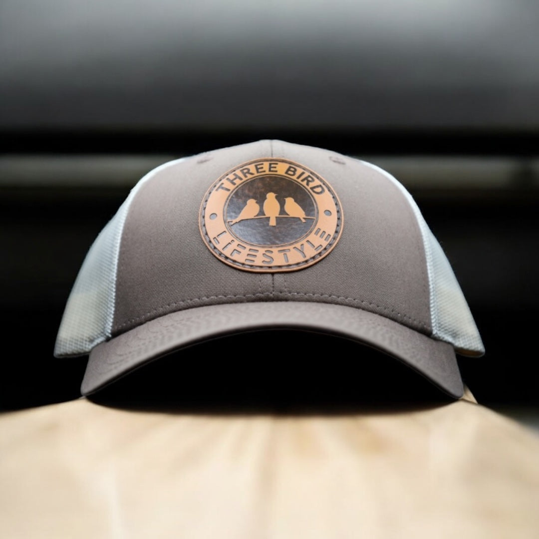 3 Bird Lifestyle Low Profile Trucker Hat • Brown/White • 3 Bird Lifestyle Leather Patch