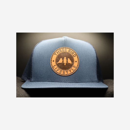 3 Bird Lifestyle Flat Bill Trucker • Navy • 3 Bird Lifestyle Leather Patch