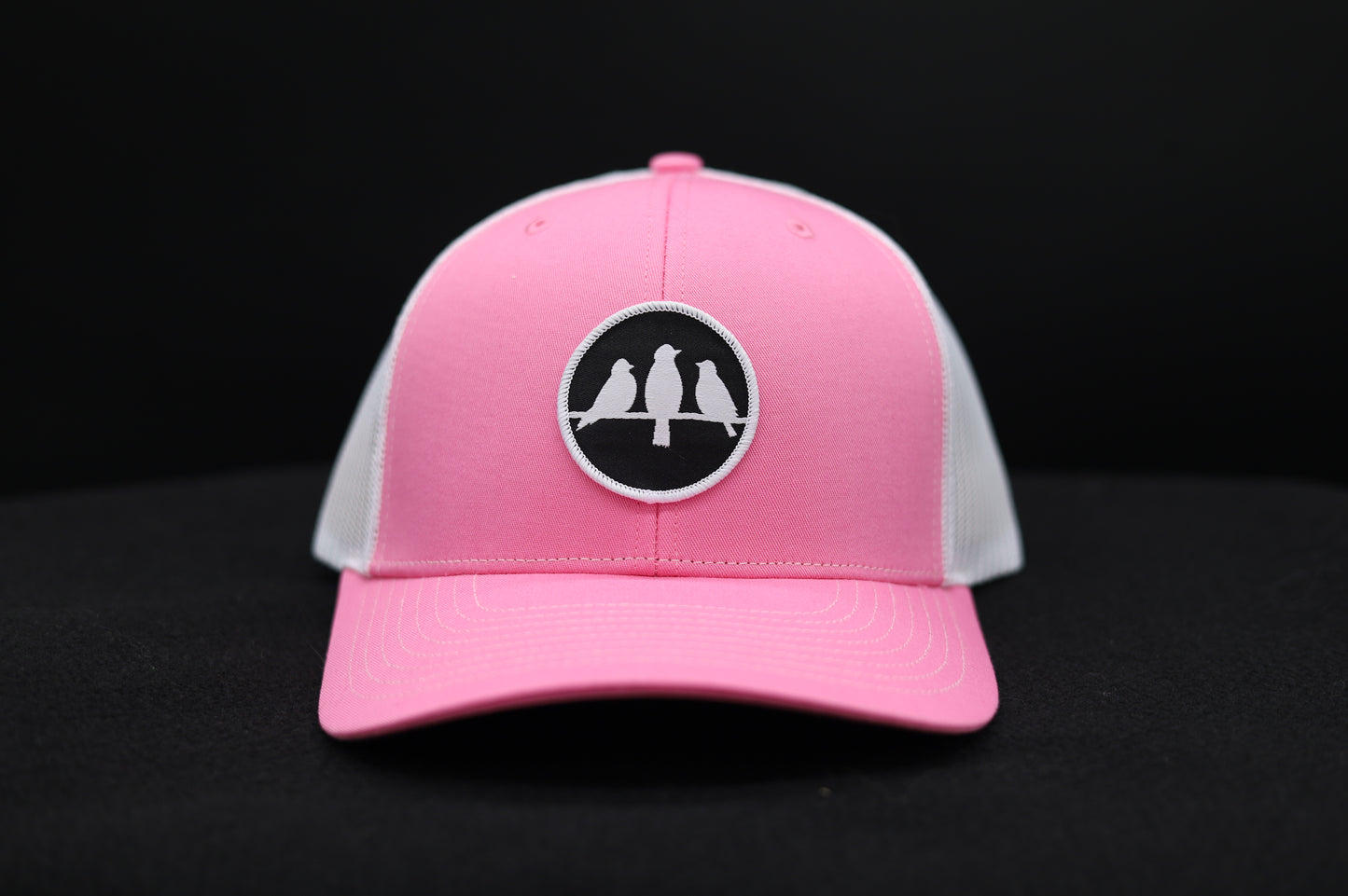 3 Bird Lifestyle Flat Bill Trucker • Pink & White• Birds Only Small Patch