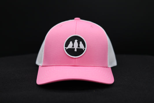3 Bird Lifestyle Flat Bill Trucker • Pink & White• Birds Only Small Patch