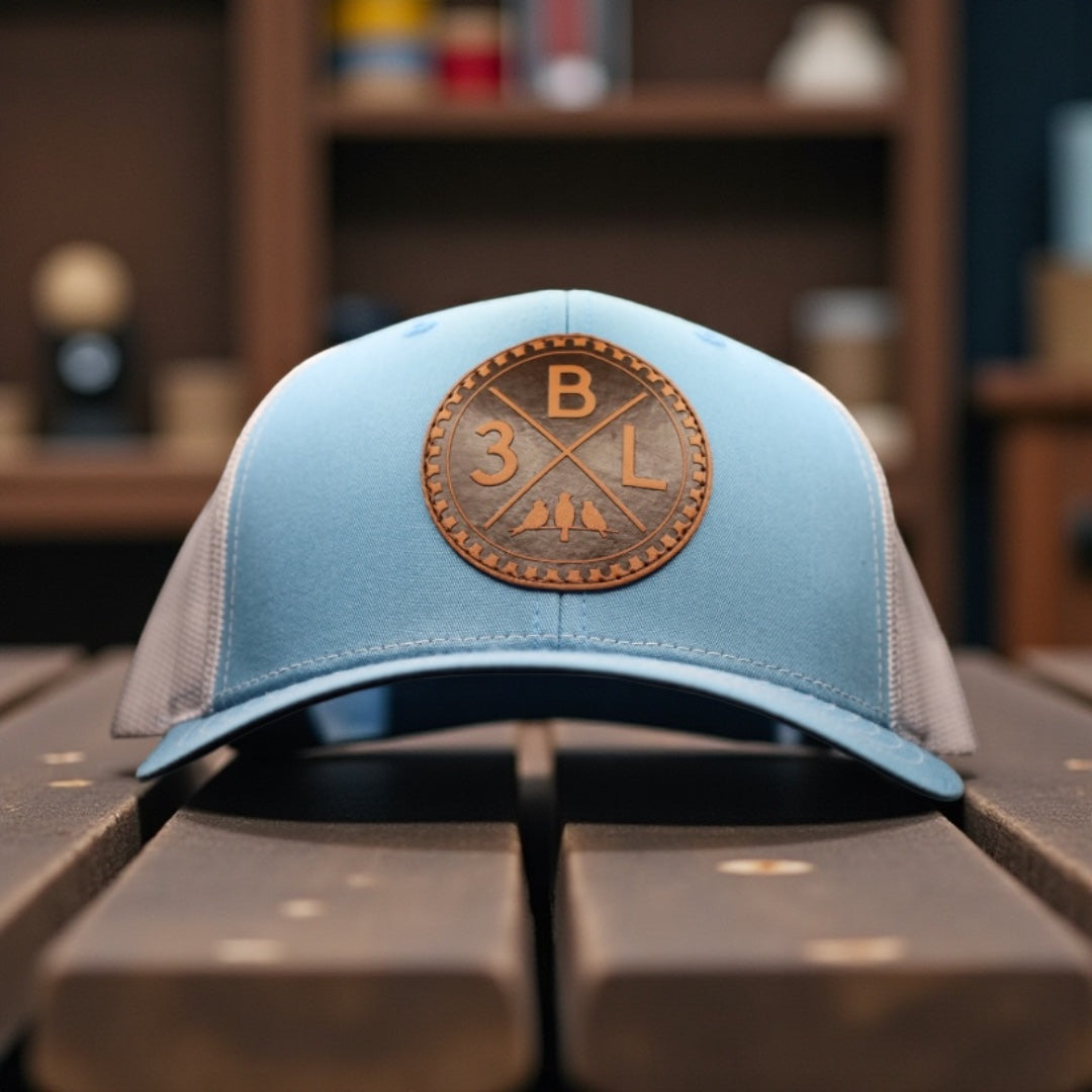 3 Bird Lifestyle Trucker Hat • Carolina Blue • Leather Patch 3BLX