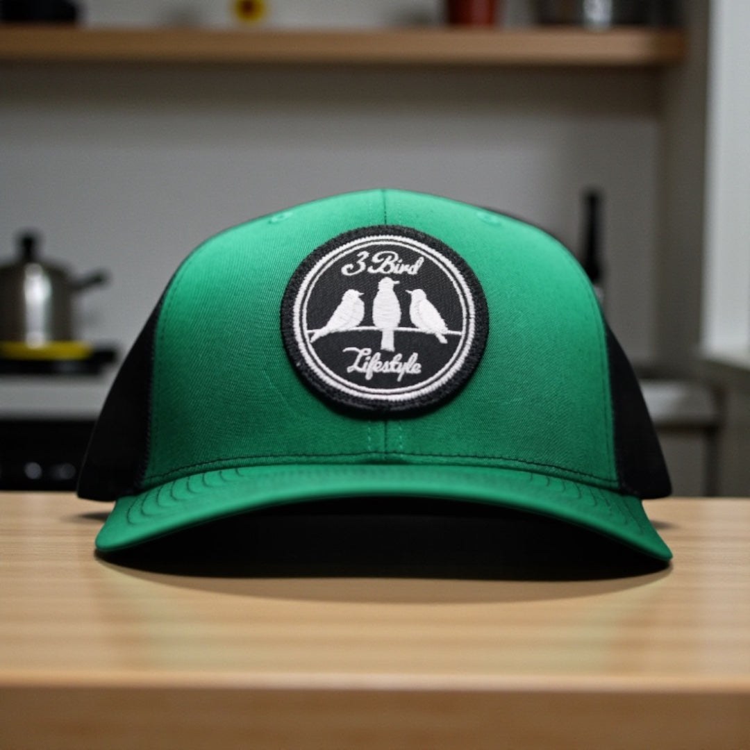 3 Bird Lifestyle Trucker Hat • Green & Black• 3 Bird Lifestyle Patch