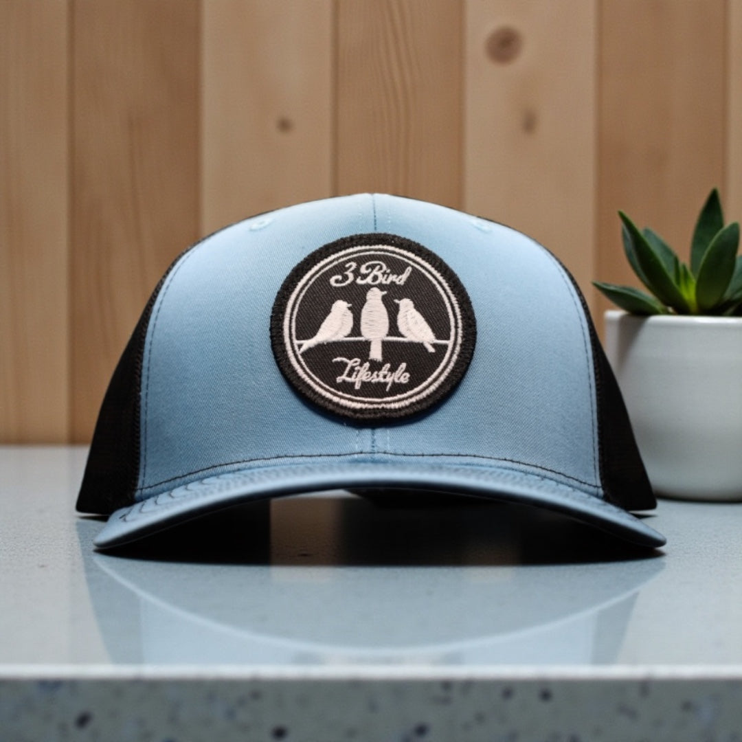 3 Bird Lifestyle Trucker Hat • Carolina Blue • Embroidered Patch 3 Birds Only