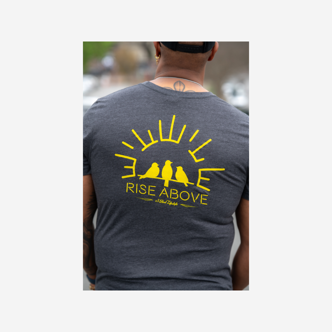 3 Bird Lifestyle T-Shirt • Rise Above • Charcoal & Yellow