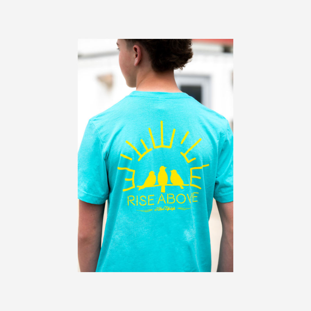 3 Bird Lifestyle T-Shirt • Rise Above • Teal & Yellow