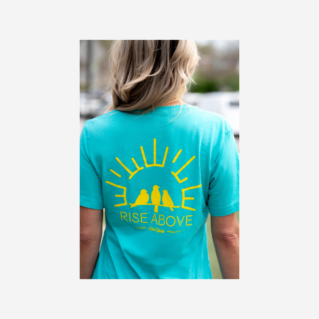 3 Bird Lifestyle T-Shirt • Rise Above • Teal & Yellow