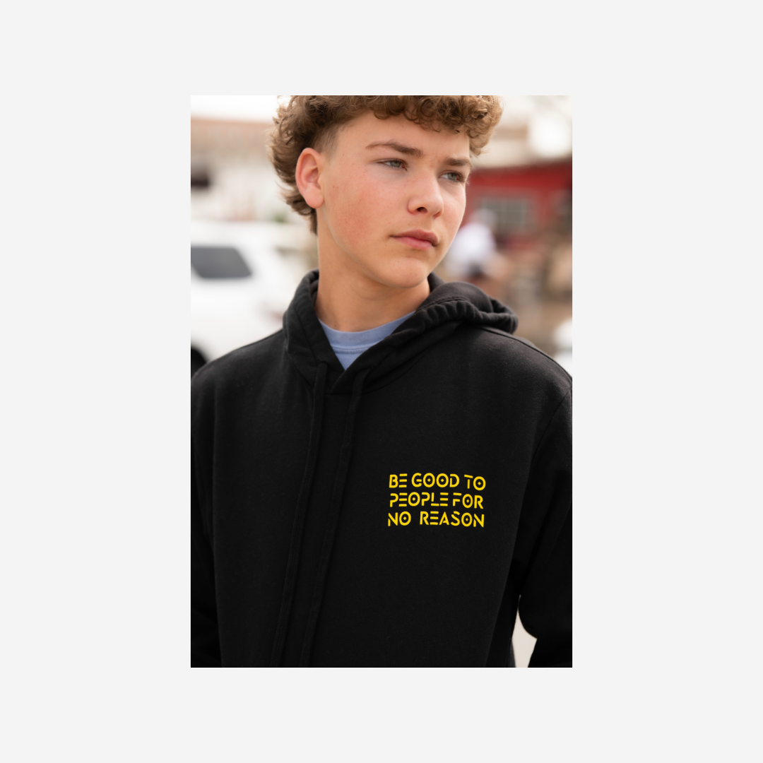 3 Bird Lifestyle Hoodie • Be Good To People For No Reason • Black and Yellow