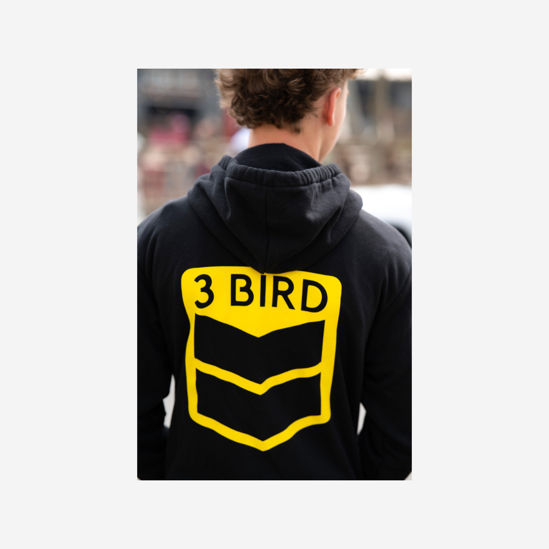 3 Bird Lifestyle Hoodie • Be Good To People For No Reason • Black and Yellow