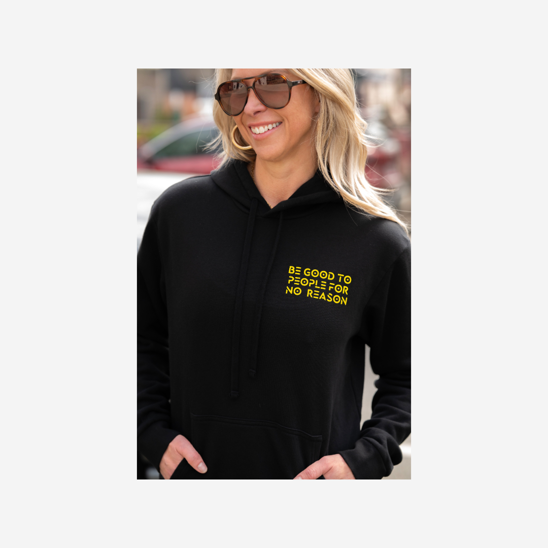 3 Bird Lifestyle Hoodie • Be Good To People For No Reason • Black and Yellow