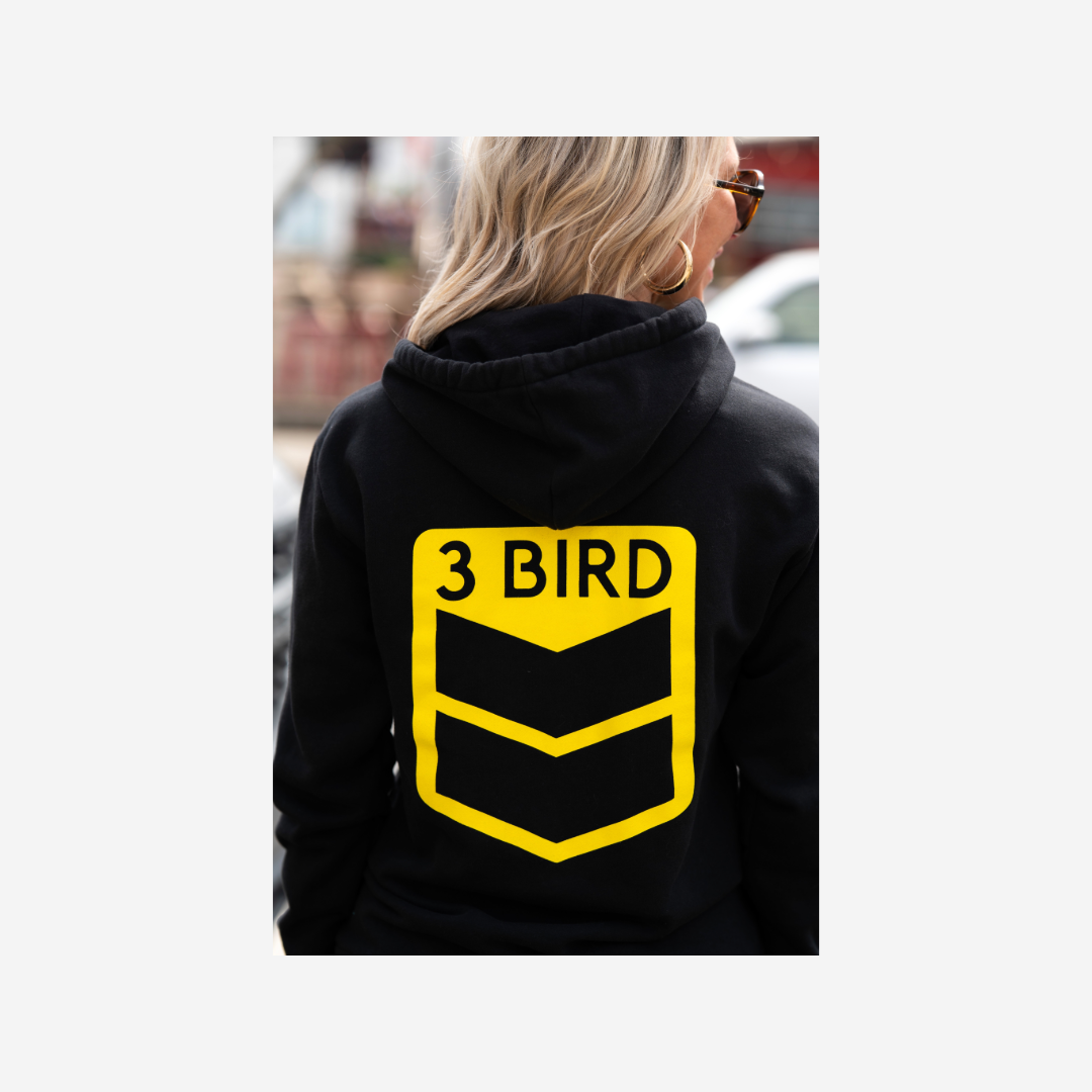 3 Bird Lifestyle Hoodie • Be Good To People For No Reason • Black and Yellow