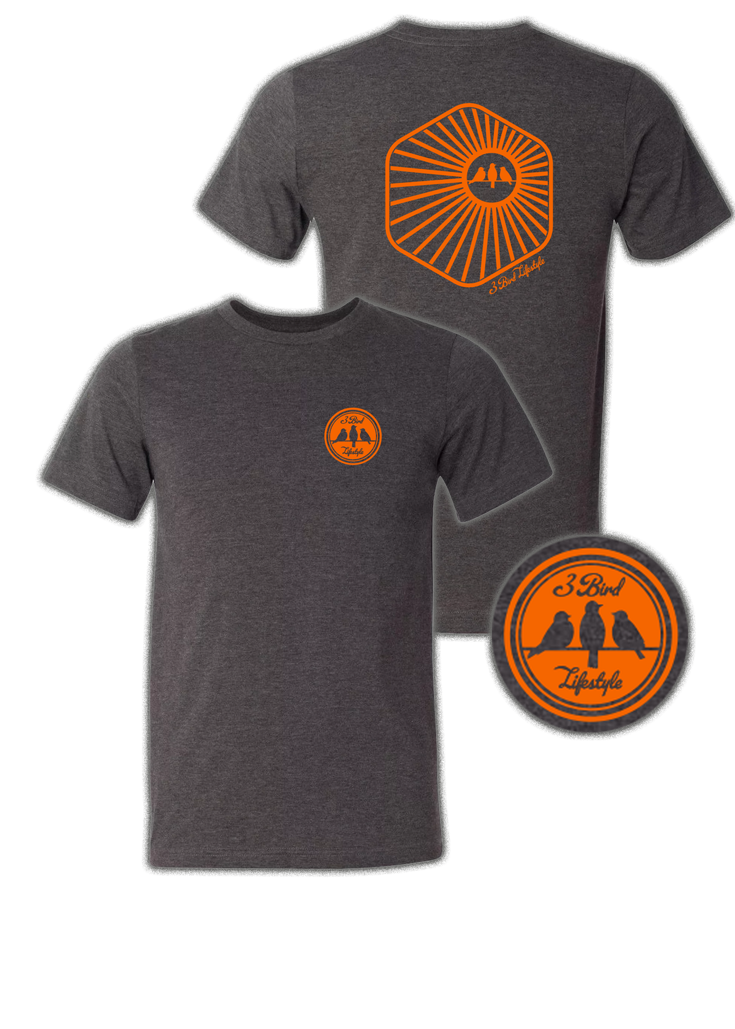 3 Bird Lifestyle T-Shirt • Burst • Charcoal & Orange