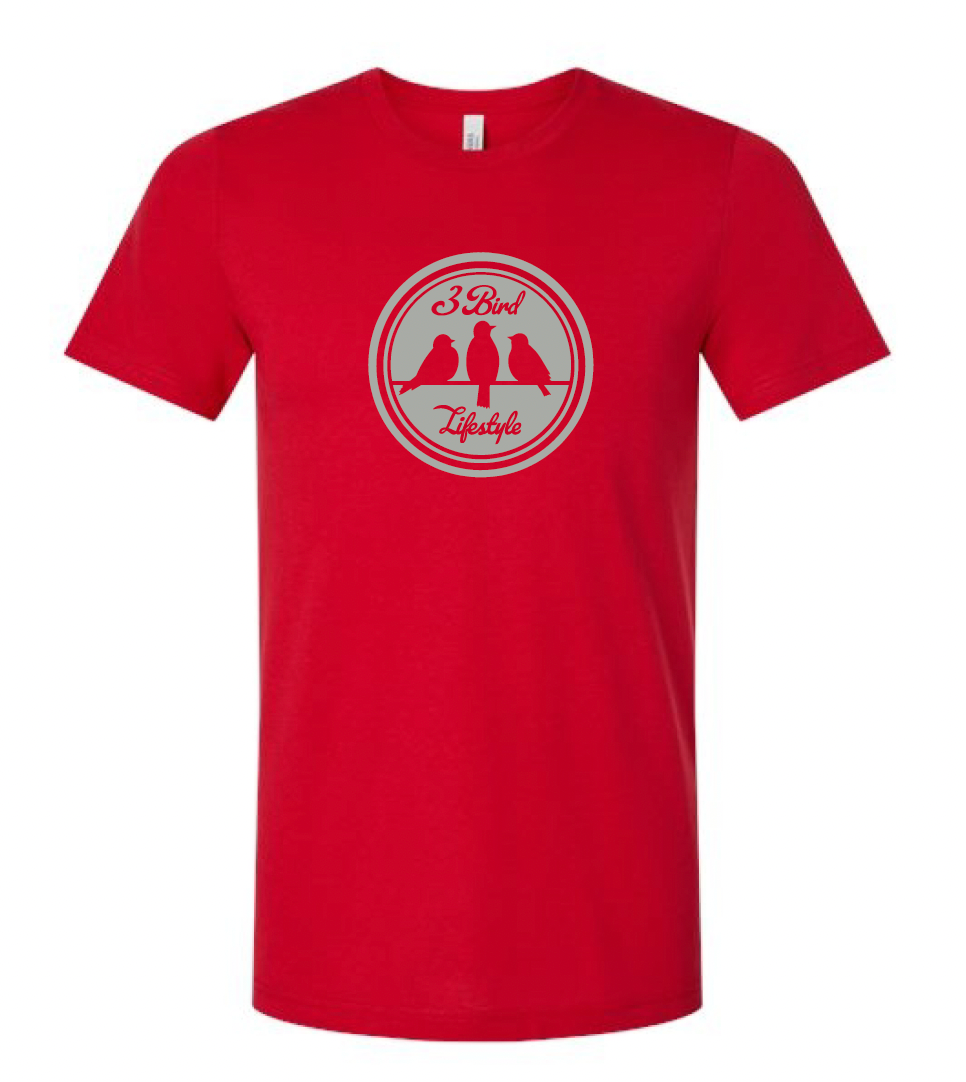 3 Bird Lifestyle T-Shirt • 3 Bird Crest • Red & Light Grey